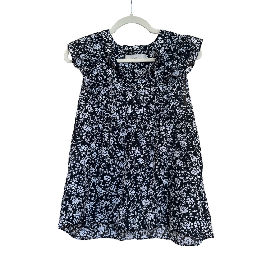 LOFT Floral Ruffle Tie Neck Shell – Size M – Style #590526